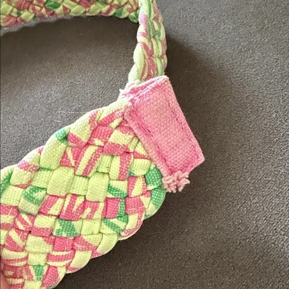 Lilly Pulitzer Vintage Pink and Green Braided Belt with Tortoise Buckle - Picture 4 of 6